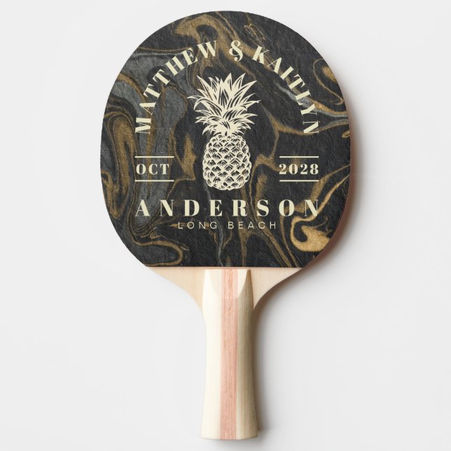 Gold Black Marble Tropical Pineapple Wedding Crest Pingisracket (Framsidan)