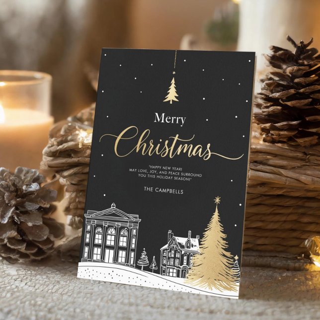 Gold & Black Merry Christmas Calligraphic Folded  Helgkort (Skapare uppladdad)