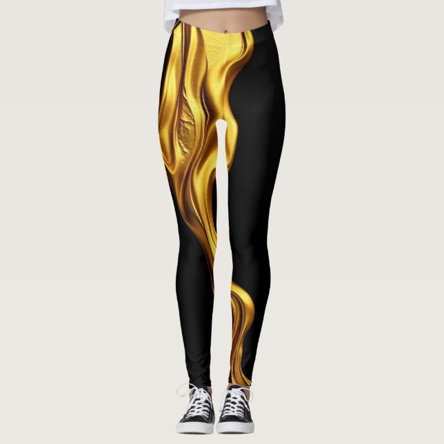 Gold Black Monochrome: Opulent Swirl Achempong    Leggings (Framsida)