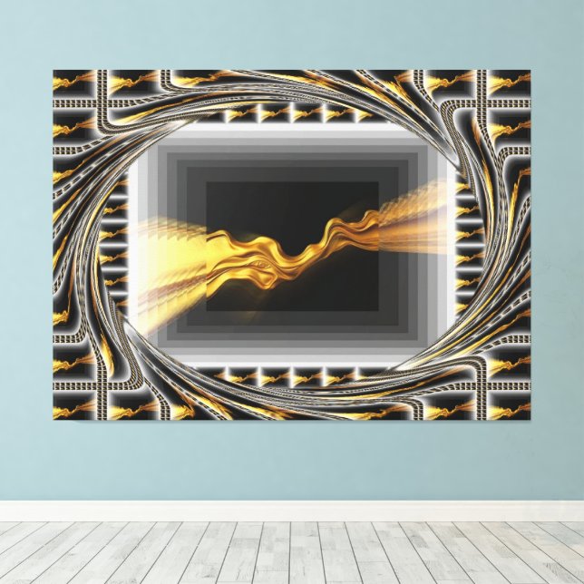 Gold Black Monochrome Opulent Swirl Liquid Achempo Canvastryck (Insitu (trägolv))