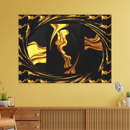 Gold Black Monochrome - Opulent Swirl Liquid Gold  Canvastryck