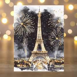 Gold Black Paris Eiffel Tower Happy New Year Helg Vykort
