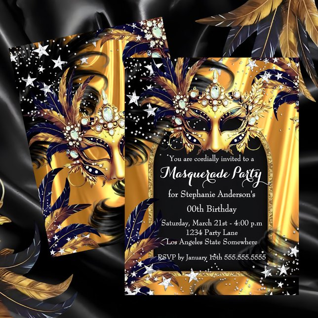 Gold Black Silver Magical Night Masquerade Party Inbjudningar (Skapare uppladdad)