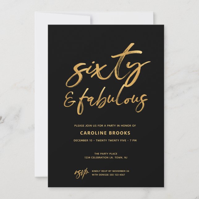 Gold Black Sixty 60th Birthday Inbjudningar (Framsida)