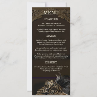 Gold Black Venetian Gothic Masquerade Elegant Menu Inbjudningar