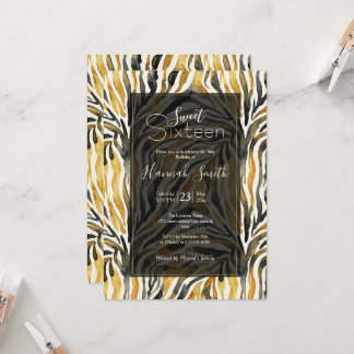 Gold Black Zebra Print Pattern Inbjudningar