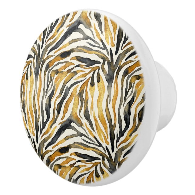 Gold Black Zebra Print Pattern Knopp (Höger)