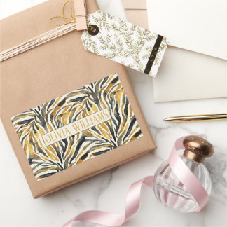 Gold Black Zebra Print Pattern Rektangulärt Klistermärke