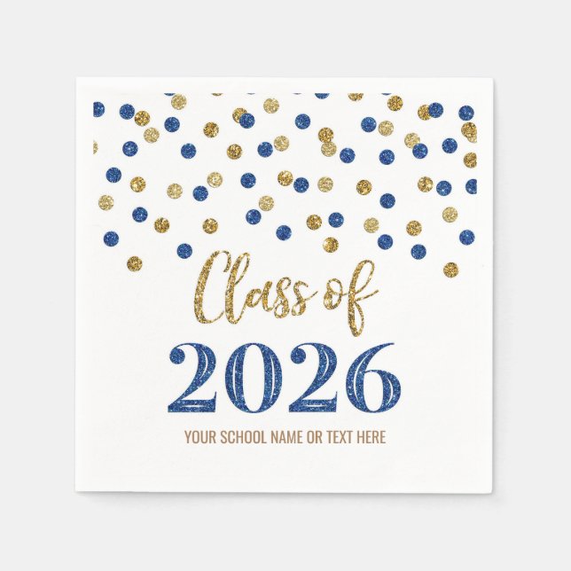 Gold Blue Confetti Class of 2026 Napkins Pappersservett (Framsidan)