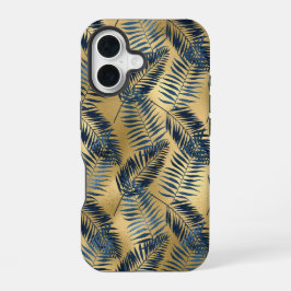 Gold Blue Palm Leaf iPhone 16 Case 