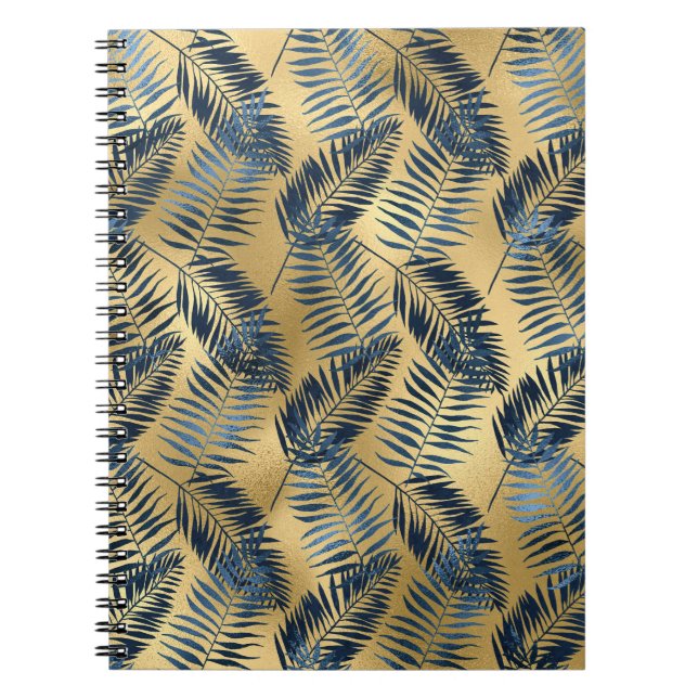 Gold Blue Palm Leaf Journal  Anteckningsbok (Framsidan)