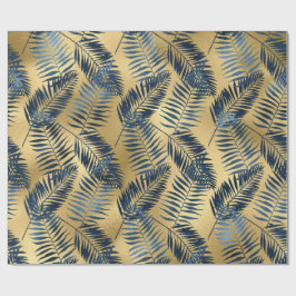 Gold Blue Palm Leaf Wrapping Paper  Presentpapper