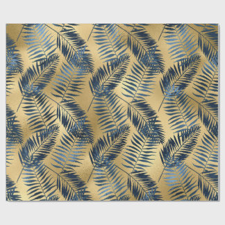Gold Blue Palm Leaf Wrapping Paper  Presentpapper