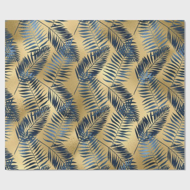 Gold Blue Palm Leaf Wrapping Paper  Presentpapper (Platt)