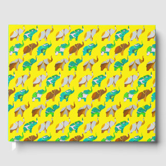 Gold & Blue Retro Elephants Gästböcker