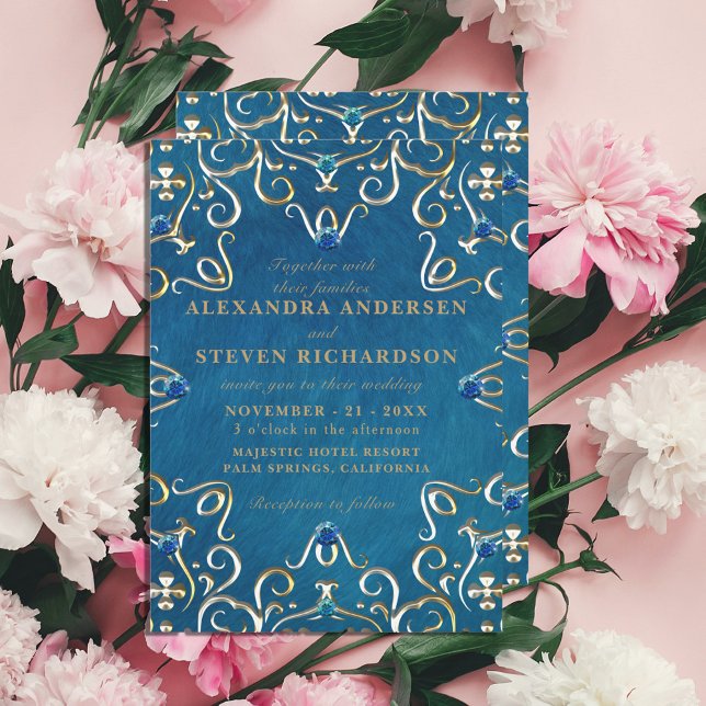 Gold Blue Velvet Classy Luxury Wedding Invitation Inbjudningar (Skapare uppladdad)