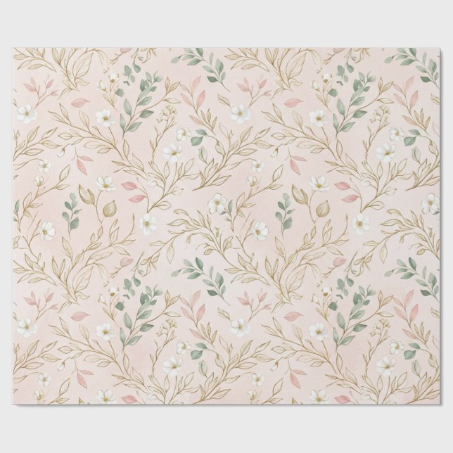 Gold Blush Floral Wedding Wrap Presentpapper (Platt)