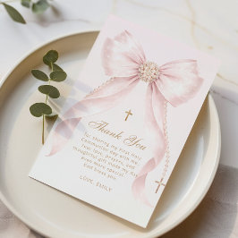 Gold Blush Pink Bow Baptism Tack Kort