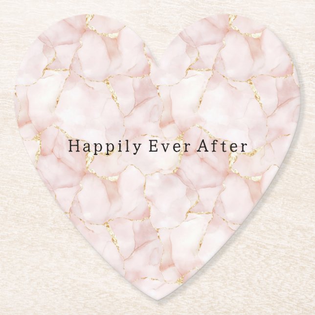 Gold Blush Pink Rose Petals Floral Wedding Underlägg Papper (Framsida)