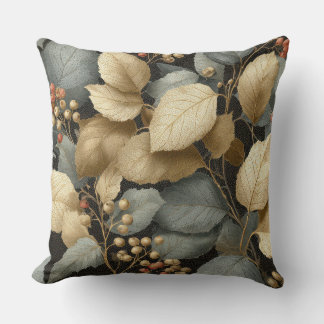 Gold Botanical Leaf Throw Pillow Kudde