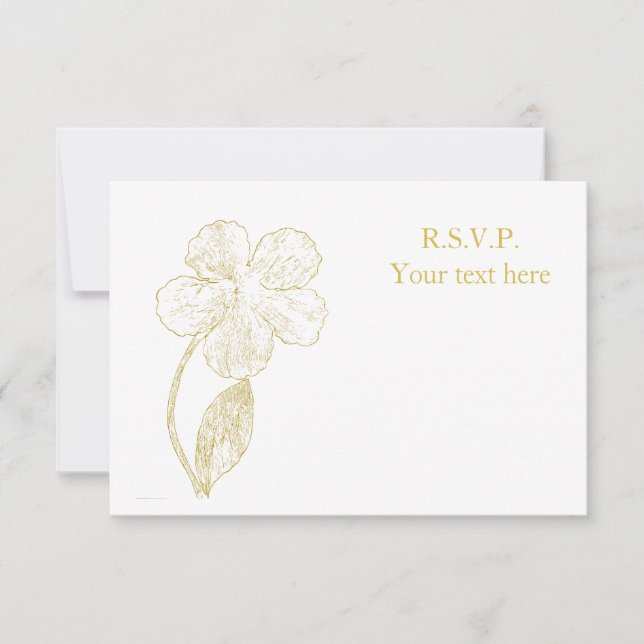 Gold Botanical Sketch Minimalist Wedding RSVP Card OSA Kort (Framsida)