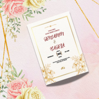 Gold Botanical Wedding invitation  Inbjudningar