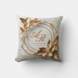 Gold Botanical Wedding Monogram Throw Pillow Kudde
