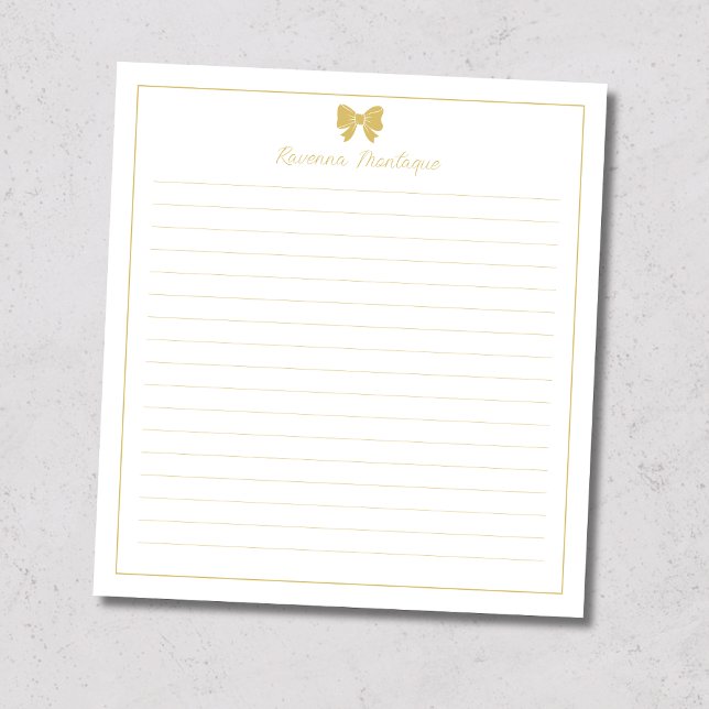 Gold Bow Border Handwritten Custom Name Lined  No Anteckningsblock (Skapare uppladdad)