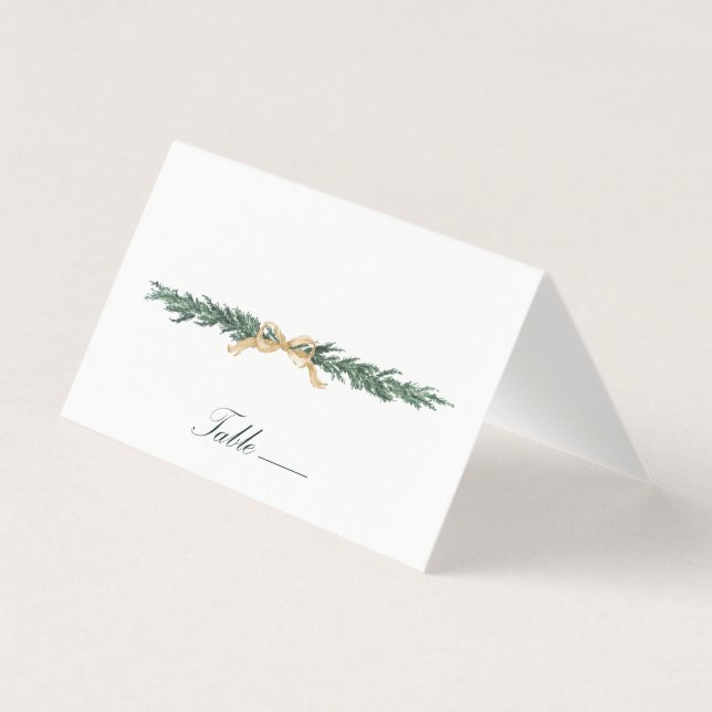 Gold Bow & Greenery Border Wedding Place Card Kort (Framsida)