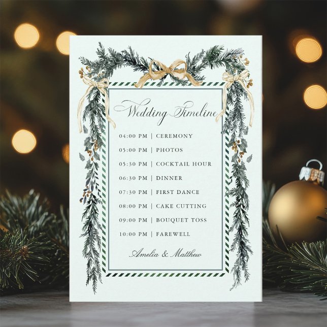 Gold Bow & Greenery Garland Wedding Timeline Mint Program (Skapare uppladdad)