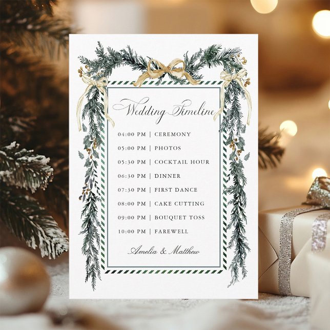 Gold Bow & Greenery Garland Wedding Timeline Program (Skapare uppladdad)