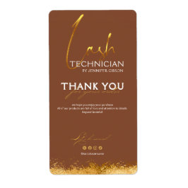 Gold & Brown Lash Tech Seal Label | Luxury Beauty Fraktsedel