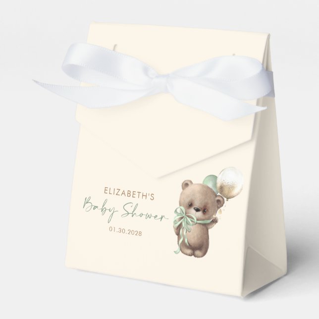 Gold Brown Sage Green Teddy Bear Baby Shower Presentaskar (Framsidan Sidan)