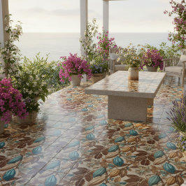 Gold Brown Turquoise Cacao Pattern Kakelplatta