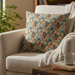 Gold Brown Turquoise Cacao Pattern Kudde