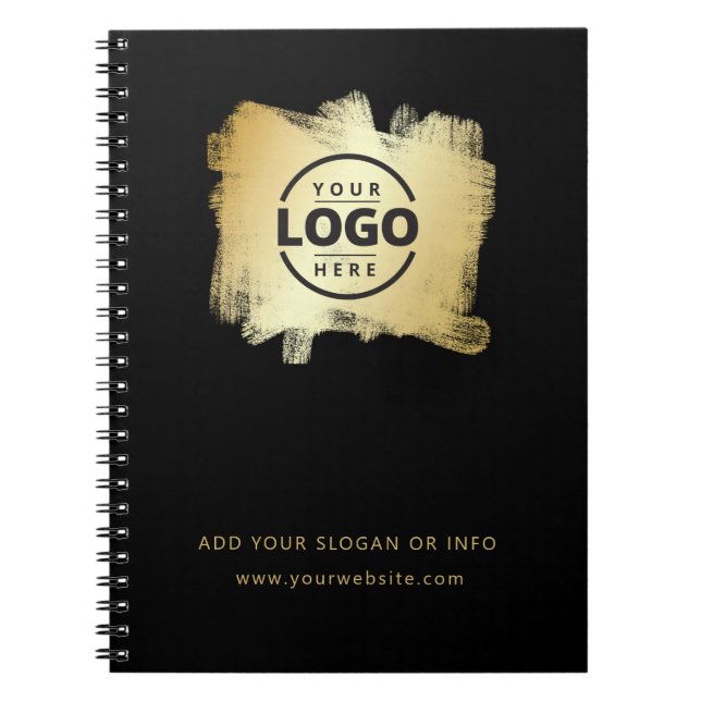 Gold Brush Black Modern Company Logo Anteckningsbok (Framsidan)