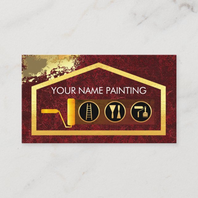 Gold Brush Painting Home Paint Splatter Visitkort (Framsida)