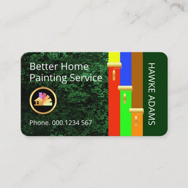 Gold Brush Painting Paint Stripes On Green Grunge Visitkort (Framsida)