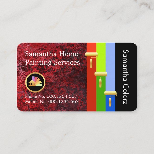 Gold Brush Painting Paint Stripes On Red Grunge Visitkort (Framsida)