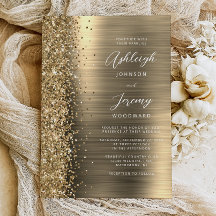 Gold Brushed Metal Glitter Script Wedding