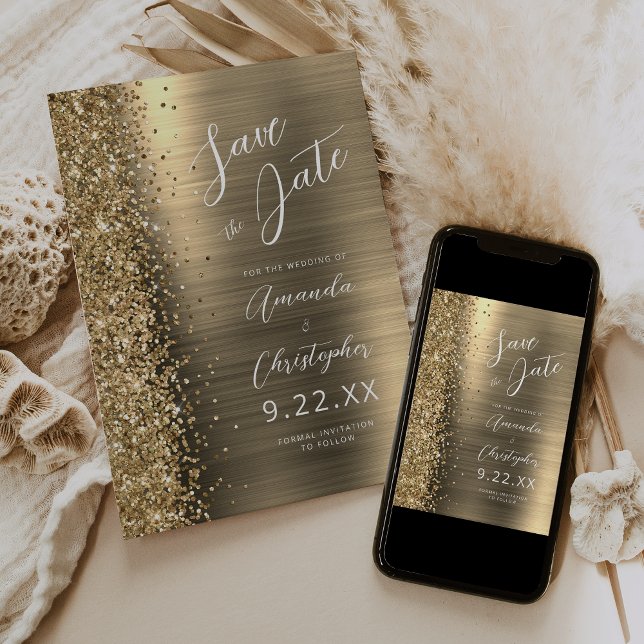 Gold Brushed Metal Script Save the Date Meddelande (Skapare uppladdad)