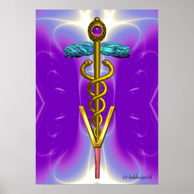 GOLD CADUCEUS VETERINARY SYMBOL Blue Purple Poster (Framsidan)