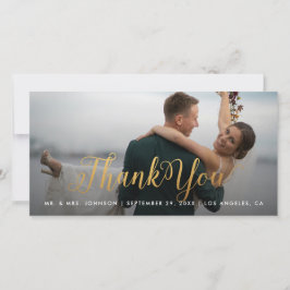 Gold Calligraphy Photo Thank You Tall Card Tack Kort