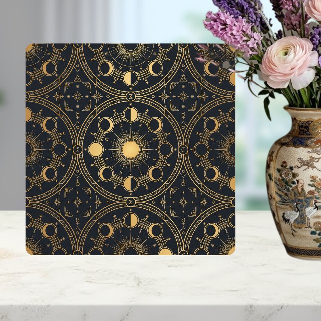 Gold Celestial Sun Moon Phases Geometric Pattern Kakelplatta (Skapare uppladdad)