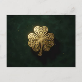 Gold Celtic Shamrock Green Holiday Postcard Helg Vykort
