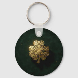 Gold Celtic Shamrock Green Metal Keychain Nyckelring