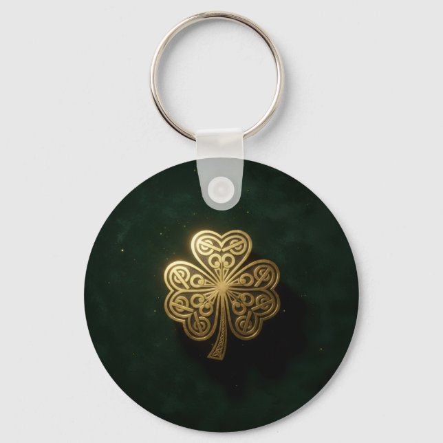 Gold Celtic Shamrock Green Metal Keychain Nyckelring (Baksida)