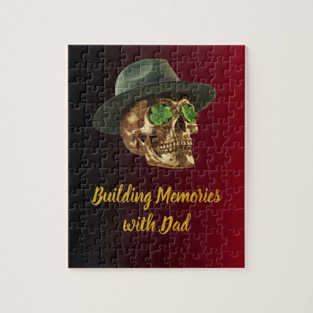 Gold Celtic Skull Green Clover Father's Pussel (Vertikal)