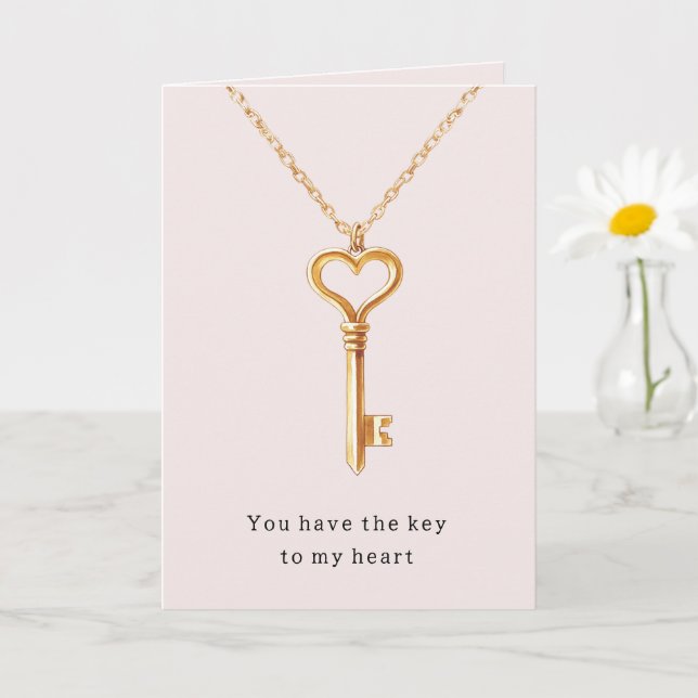 Gold Chain Heart Necklace Key To Heart Love Kort (Liten växt)