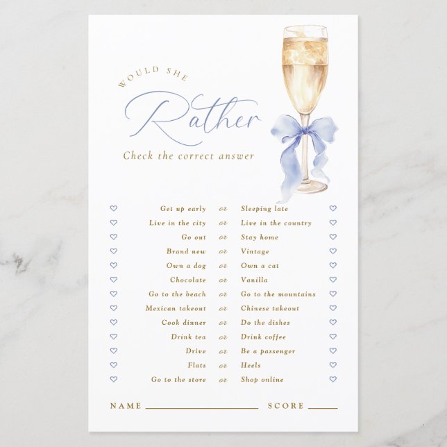 Gold Champagne Blue Bow Would She Rather Game (Framsida)